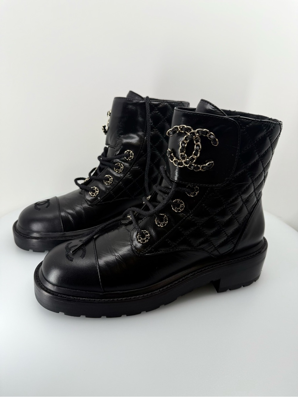 Chanel Goatskin Combat Boots Size 38